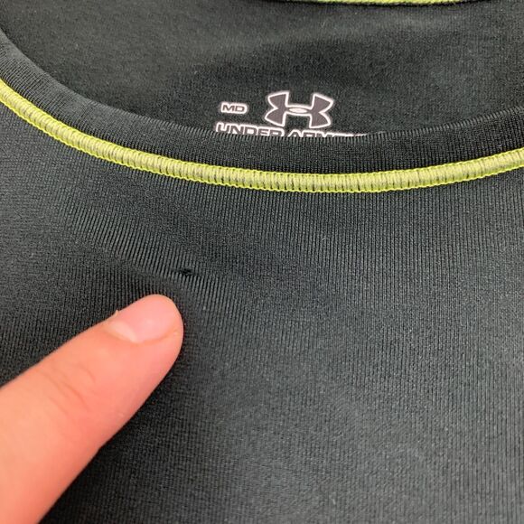 Under Armour Tank Top Womens M Black Lime Green Spell Out Logo Stretch Active - Picture 8 of 12